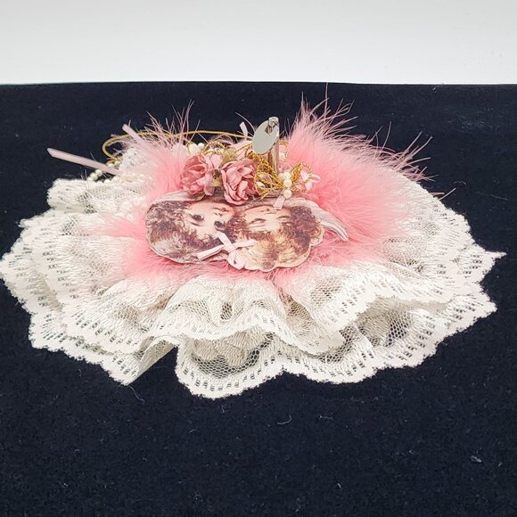 Hand Made Shabby Chic Lace & Feather Musical Angel Wall Hanging Victorian Style - Picture 7 of 8